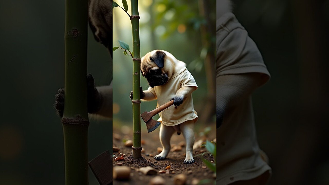 Adorable Pug's Bamboo Chop Challenge: Epic AI Funny Fail!