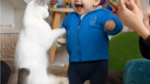 cat and kid being together