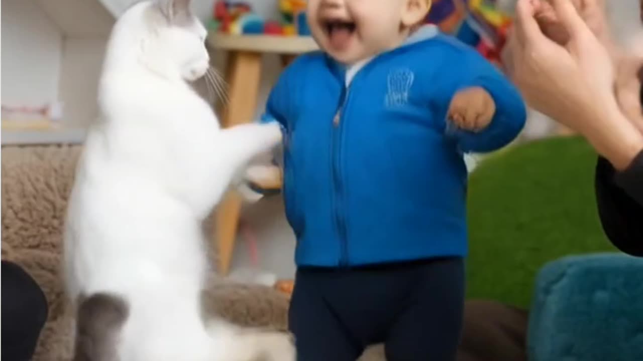 cat and kid being together