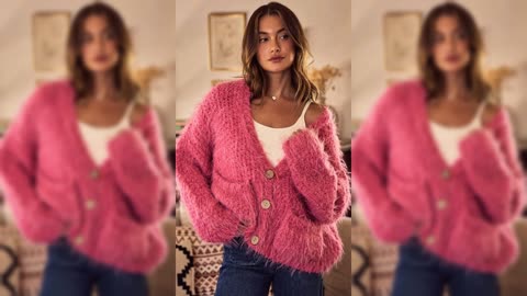 SO ME Soft Touch Hairy Loose Fit Cozy Sweater Cardigan