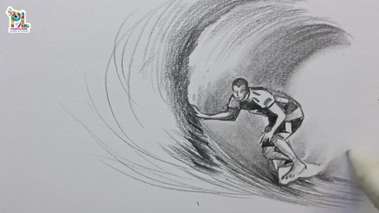 How to draw A Man Surfing On Surf Board in Ocean with Pencil || Pencil Shading