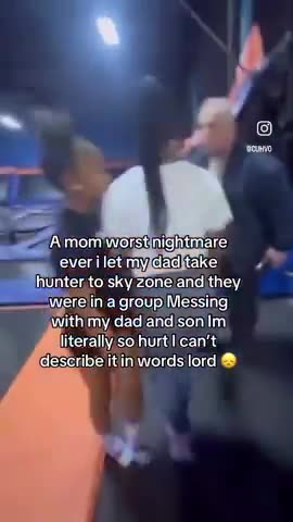 A black mom and daughter kick a small child and bully an elderly man at a trampoline park
