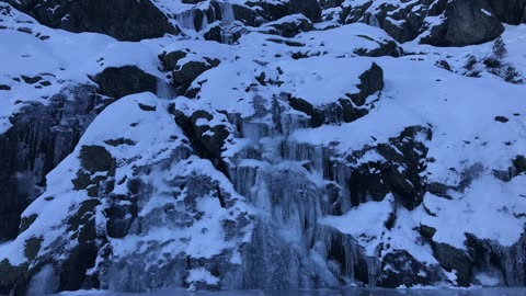 Frozen Lake & Waterfall at Castle Lake, Beneath Mount Shasta, CA