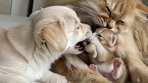 The Puppy Brought a Gift for Kitten