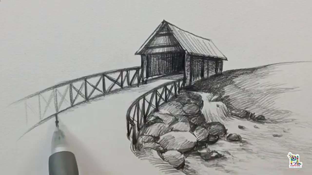 How to draw Bridge in Nature Art with Pencil