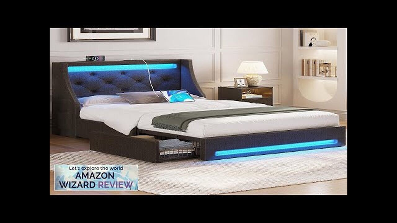 Rolanstar Twin Bed Frame with LED Lights and Charging Station Upholstered Bed Review