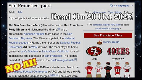 San Francisco 49ers (No AI) - 20 October 2025