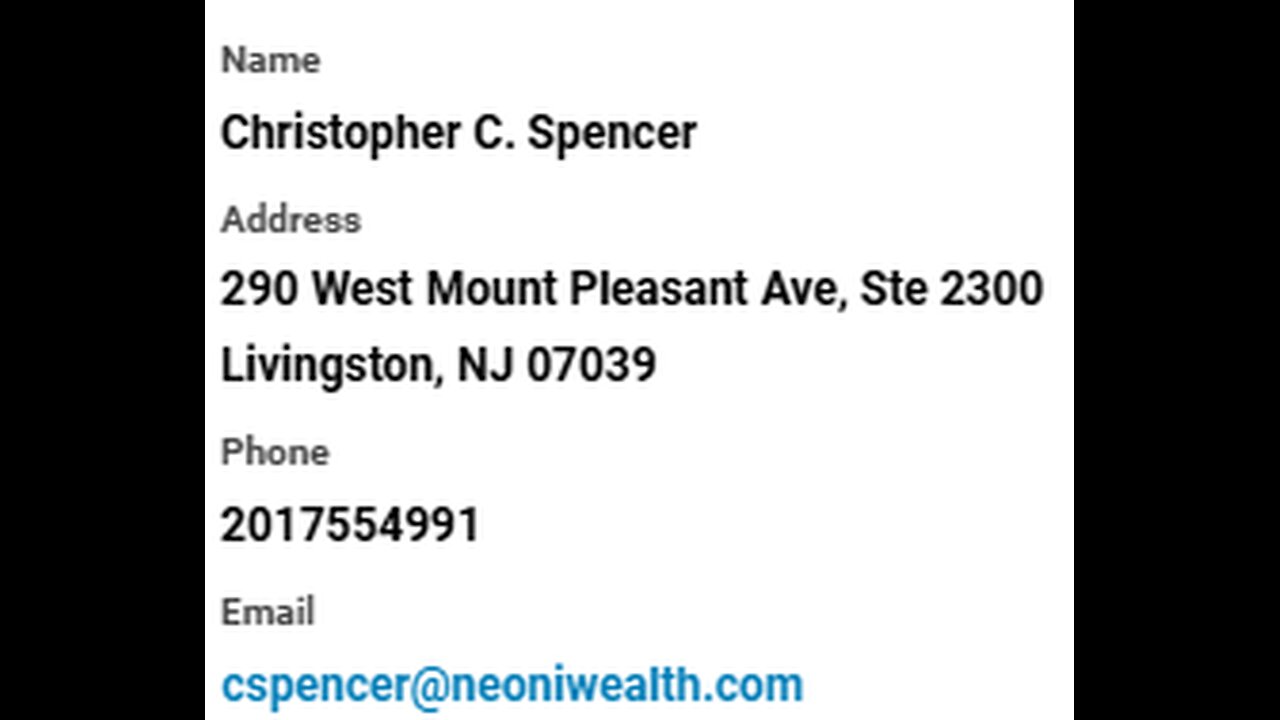 Chris Spencer https://www.neoniwealth.com/ Cell: (201) 755-4991 Office: (973) 716-7597
