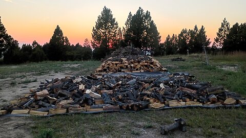 Stacking the remaining wood.