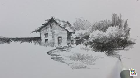 How to draw A Village Scenery Art with Pen Pencil | Pencil Shading
