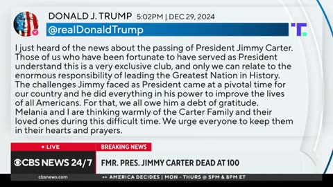 President-elect Trump Reacts to the Death of Former President Jimmy Carter