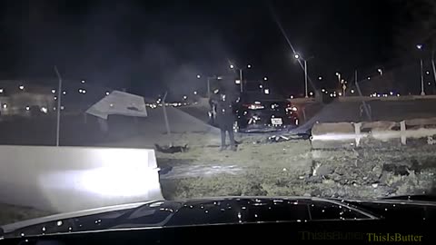 Dashcam shows suspect in high-speed police chase crashes into Air Force base