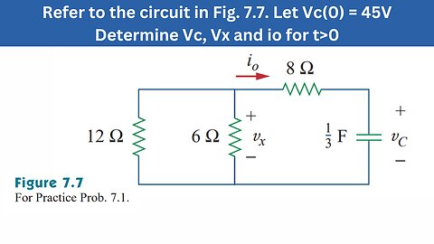 Practice Prob 7.1 | In Fig. 7.7. Let Vc(0) = 45V Determine Vc, Vx and io for t>0 | FEC 4th Edition