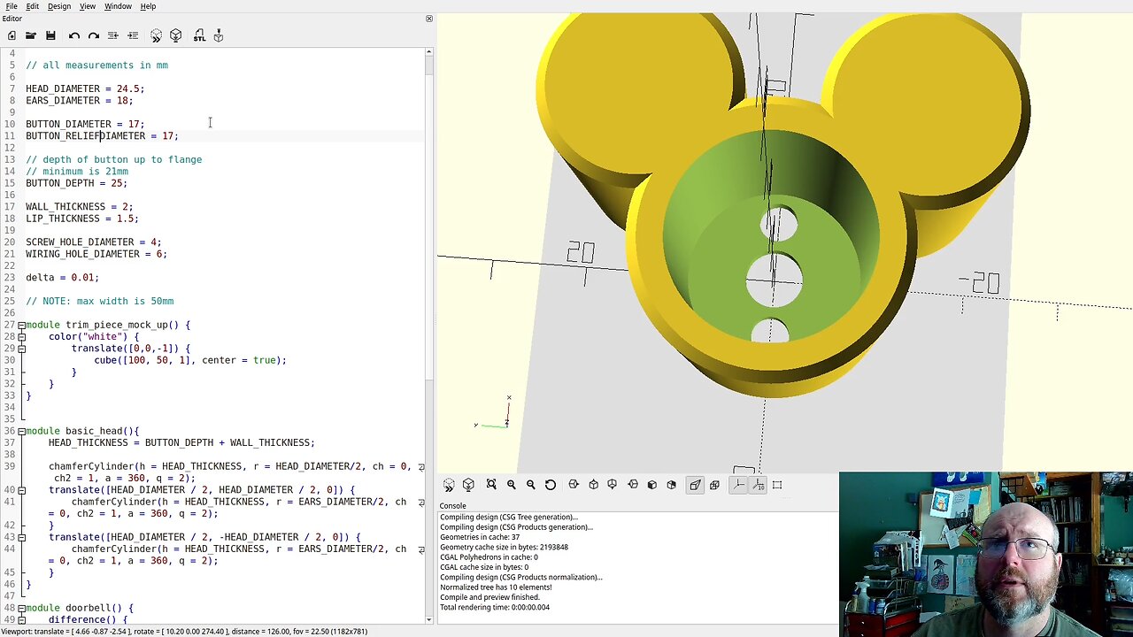 Episode 16: Making a Mikey Mouse doorbell with OpenSCAD (Tutorial)