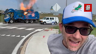 Watch as garbage truck erupts into flames