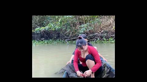 Two sisters went on a boat to catch fish