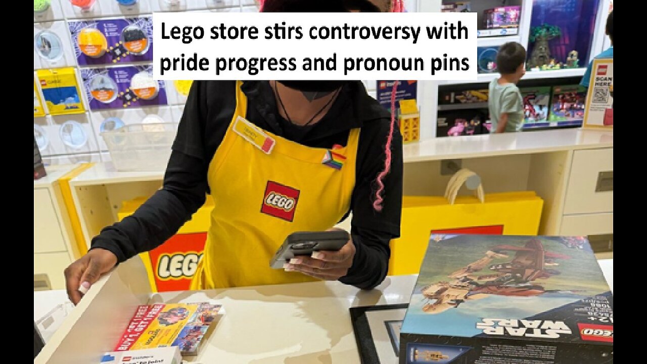 Lego store employee with pride progress and pronoun pin sparks controversy