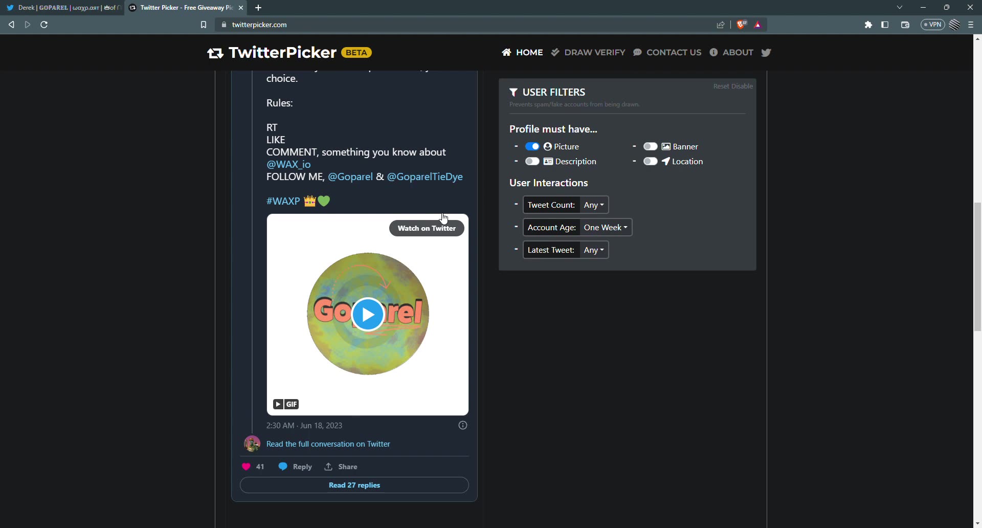 Goparal WAX Blockchain Token Winners Announced