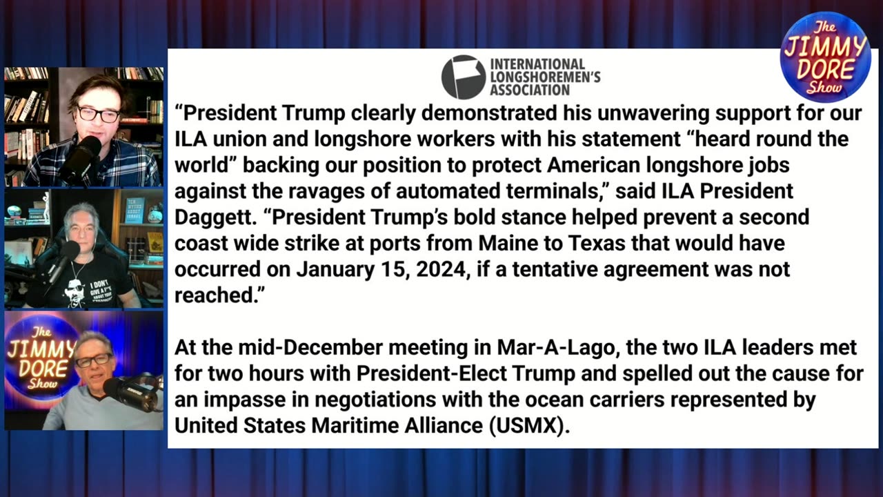 Longshoremen Assoc thankful to Trump for "greatest contract"▮The Jimmy Dore Show