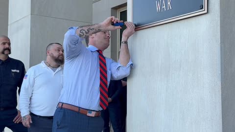 Hegseth installs new "Department of War" sign on the Pentagon.