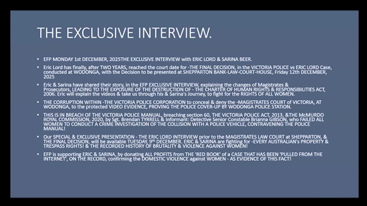 December 8: EFP Exposing the Corruption The Property