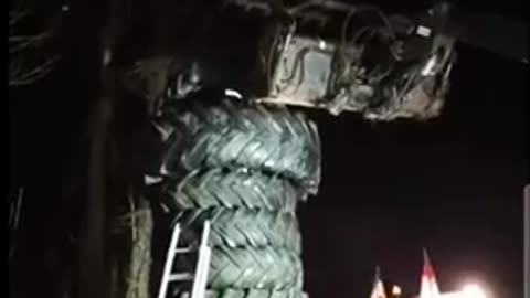 Footage of French farmers putting tyres to cover up speed cameras!