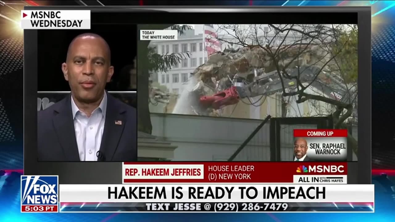 Rep Hakeem Jeffries Calls To IMPEACH Trump Over Ballroom