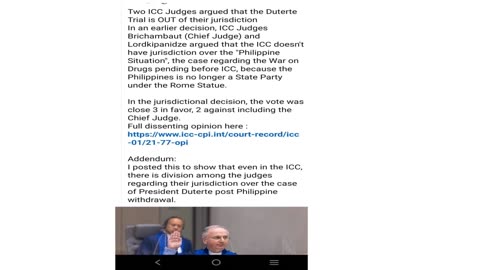 Two ICC Judges Argued that the Duterte trial is OUT of their Jurisdiction