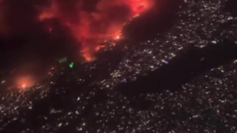 Aerial View above LA Fires