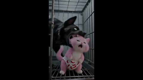 Put the baby cat in the dog's cage 🥺