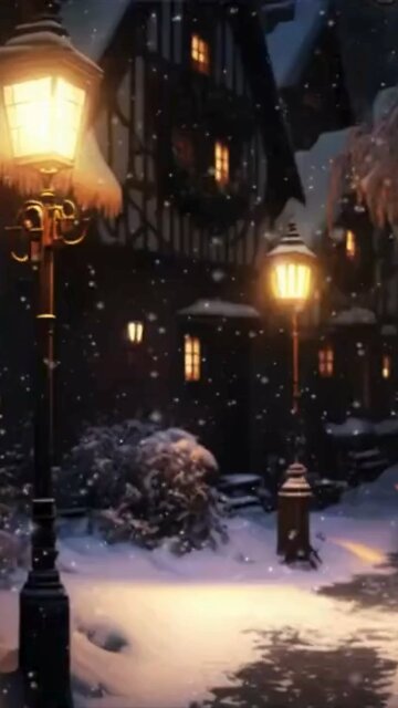 AS SNOWFLAKES GENTLY FALL ON A SERENE TOWN, THE MOON's SOFT GLOW PEEKS THROUGH THE CLOUDY SKY#shorts