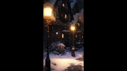 AS SNOWFLAKES GENTLY FALL ON A SERENE TOWN, THE MOON's SOFT GLOW PEEKS THROUGH THE CLOUDY SKY#shorts