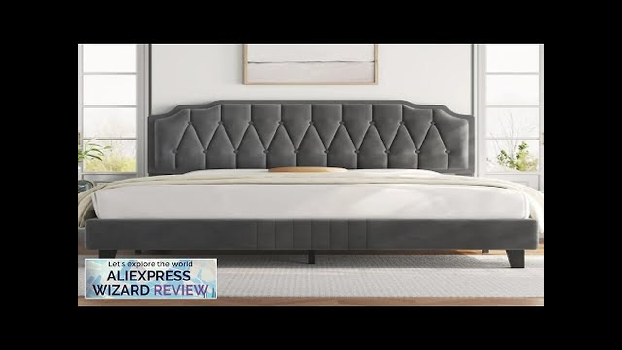 Queen Bed Frame Velvet Upholstered Platform Bed with Curved Headboard Height-Adjustable Review