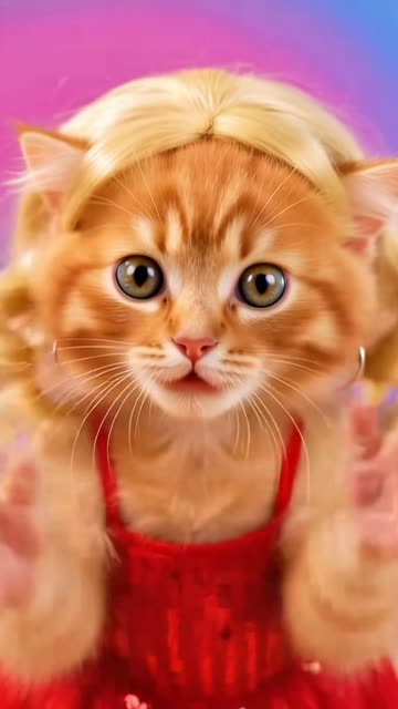 Kitten in a Wig Dancing