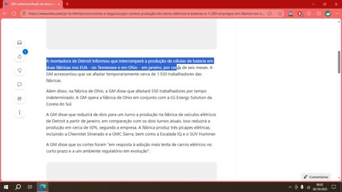 GM cortará produção de carros elétricos e baterias e 1.200 empregos em fábrica nos EUA.mp4