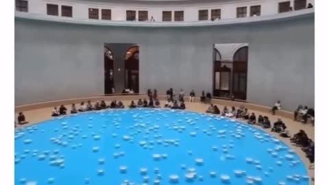 In Paris porcelain plate inside 18 meter pool filled with water