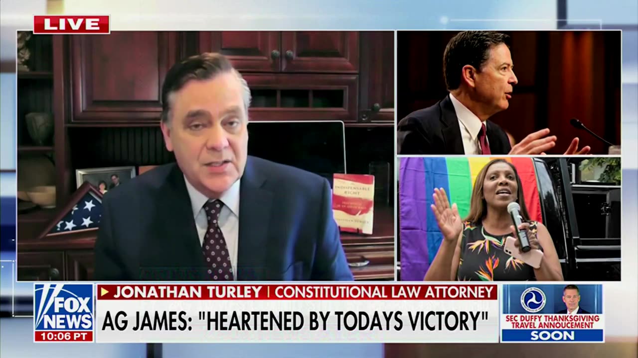 Jonathan Turley Says James Comey, Letitia James Aren’t Out Of Woods After Judge Drops Charges