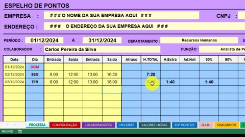 Planilha Excel de Registro de Horas Trabalhadas