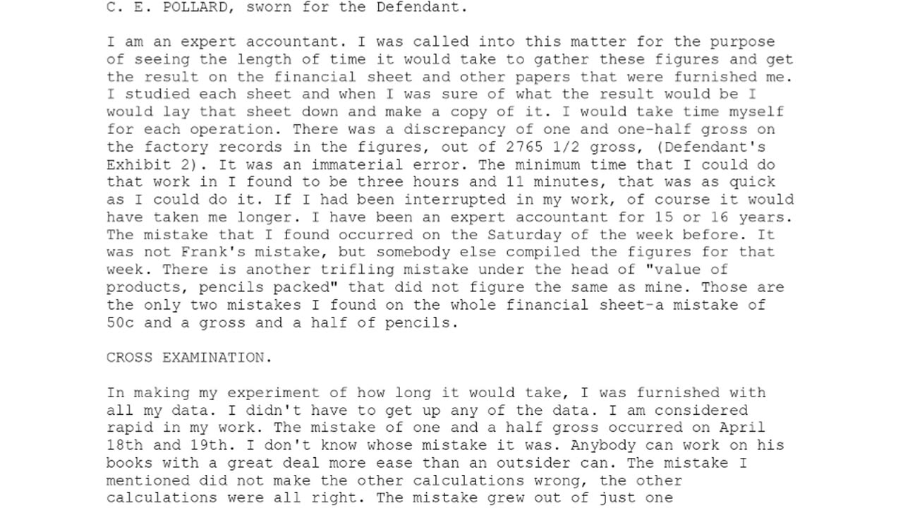 C E POLLARD, Sworn In For The Defendant, 40th To Testify