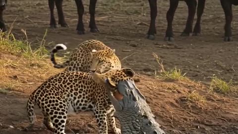Leopard Vs Crocodile above the river