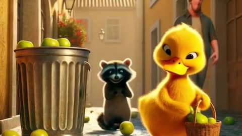 Cute Duck Bought A Basket Of Green Apples丨CAT丨CUTECAT丨AI丨AICAT丨PUPPY丨