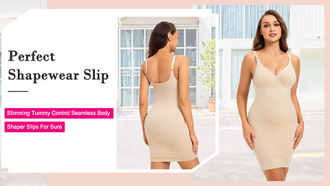 Women Shapewear Dress Full Slip Tummy Control, Body Shaper V Neck Adjustable Spaghetti Strap.