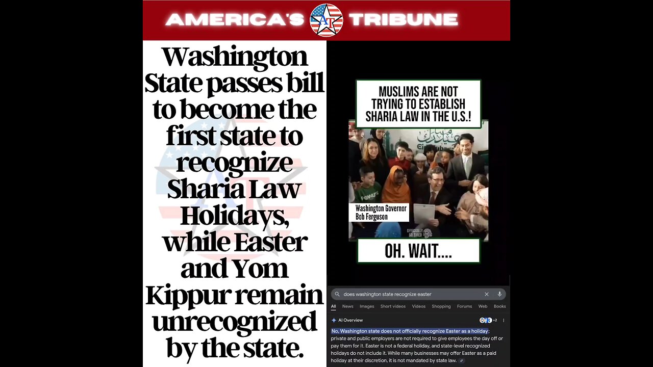 Washington State passes bill to become the first state to recognize Sharia Law Holidays
