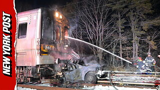 LIRR train crashes into vehicle in fiery wreck