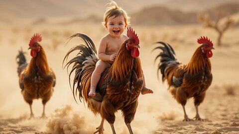 "Cutest Rooster Ride Ever! Baby's Desert Adventure! 🐣🏜️"