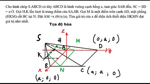 Toán 12: Tọa độ hóa: Cho hình chóp S.ABCD có đáy ABCD là hình vuông cạnh bằng a, tam giác SAB