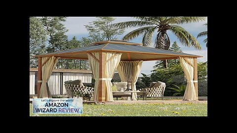 MELLCOM 10x12FT Hardtop Gazebo Wooden Finish Coated Aluminum Patio Gazebo with Aluminum Review