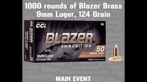 1000 rounds of Blazer Brass, 9mm Luger, 124 Grain III