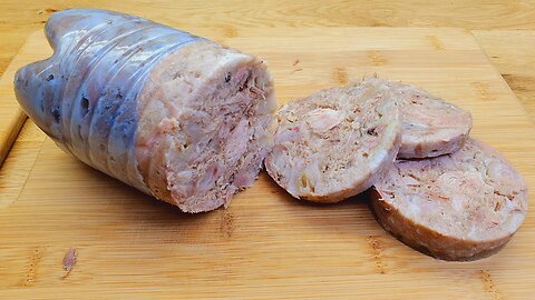 I put meat into a bottle and get a sausage! Natural sausage made from meat and spices.