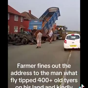 A farmer finds out the address of the person that dumped over 400 tyres on his land